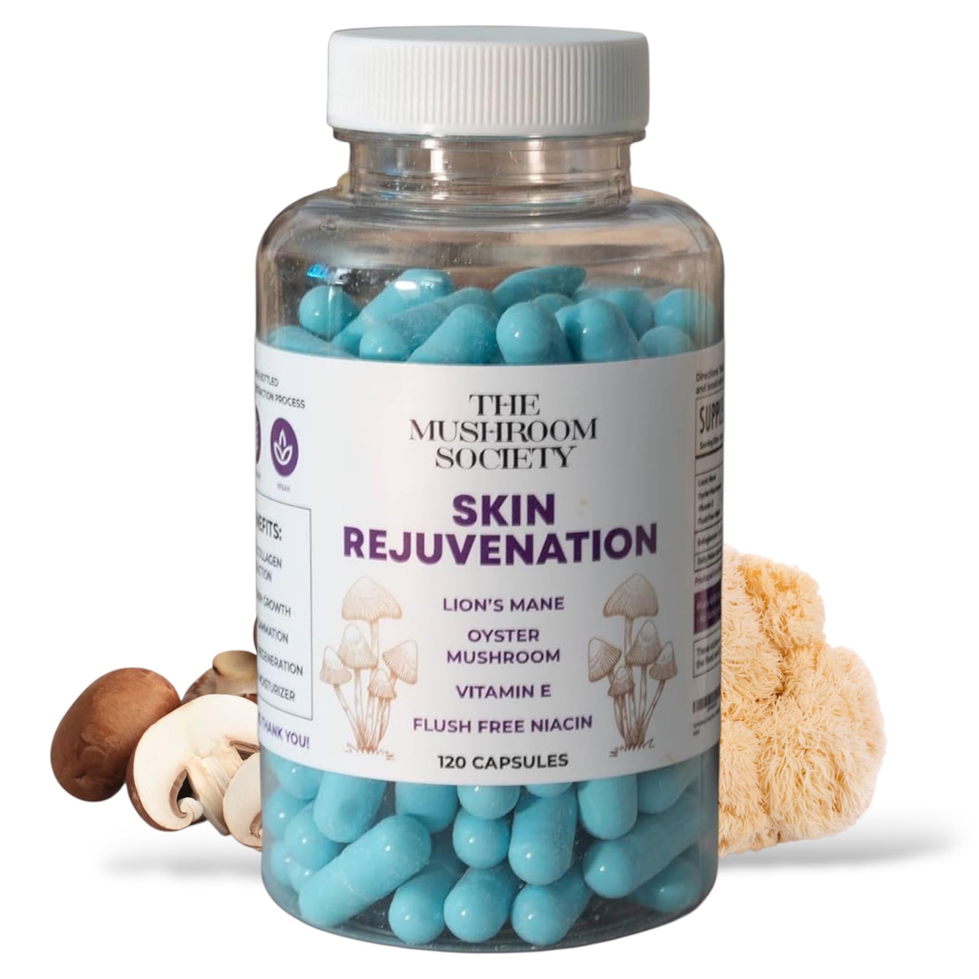 The Mushroom Society Skin Rejuvenation Supplement - Inner Skin Glow & Cellular Repair Formula, 120 Capsules