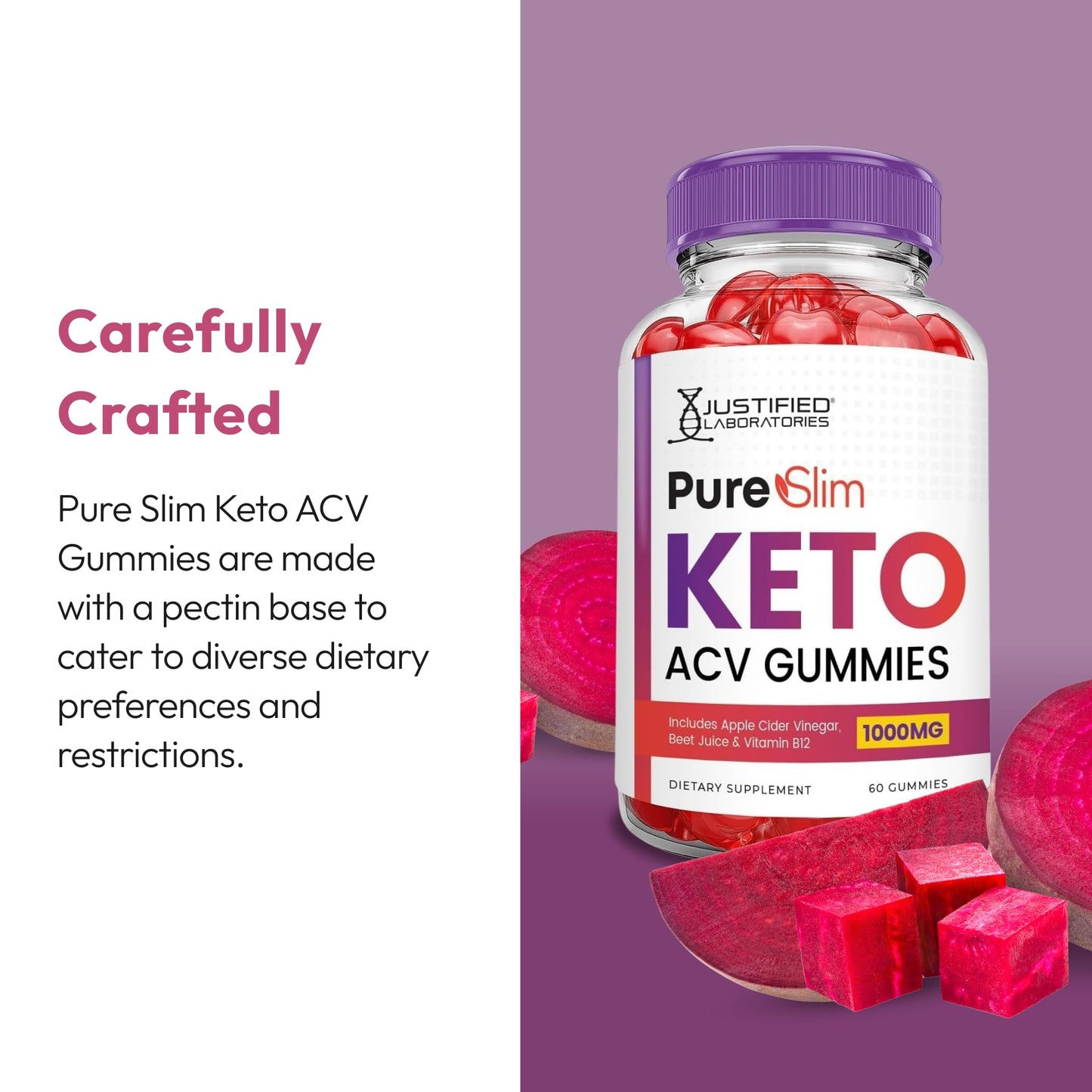 Justified Laboratories Pure Slim Keto ACV Gummies (1000 mg) Gummy 60 Count