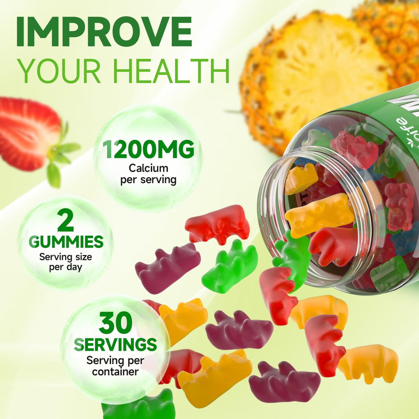 GrnLife Calcium Citrate 1200mg with Vitamin D3 Gummies, 120 Count