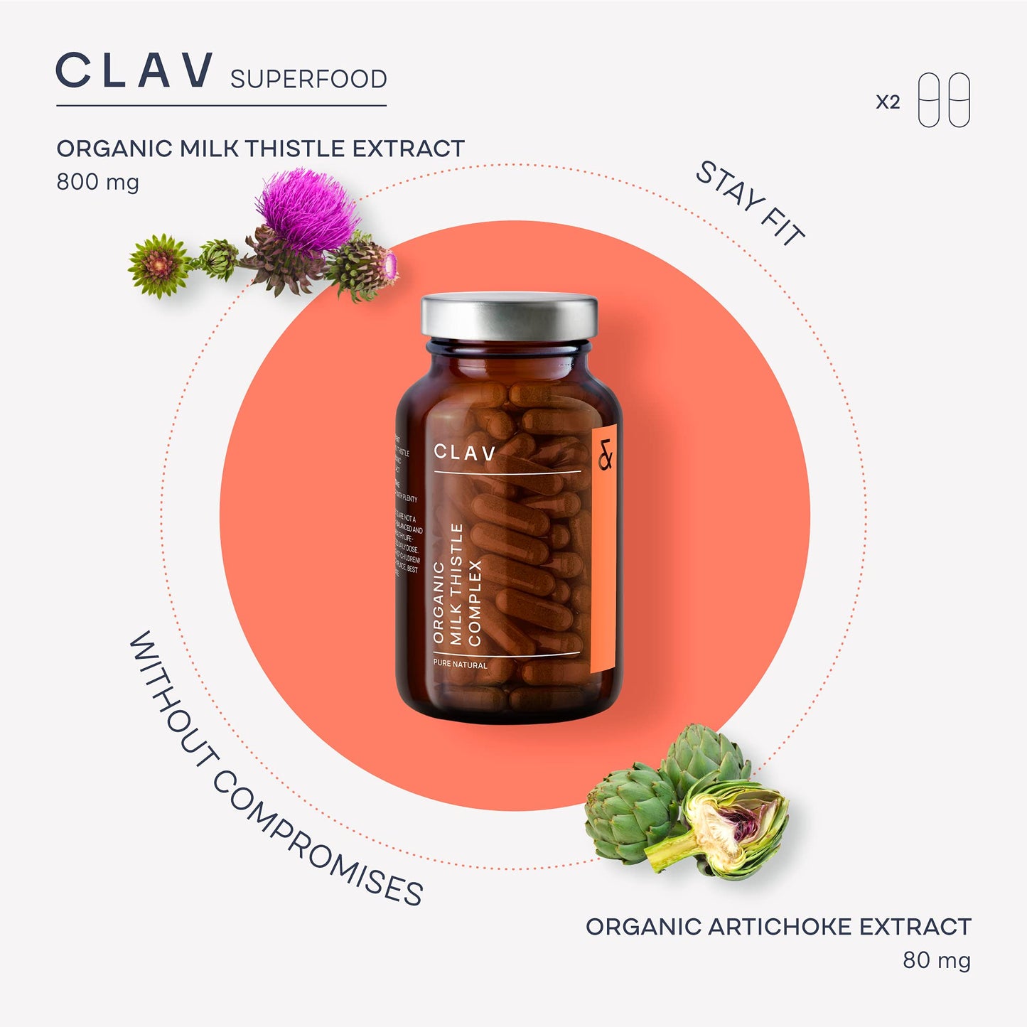 CLAV Organic Milk Thistle & Artichoke Complex Capsules, 120