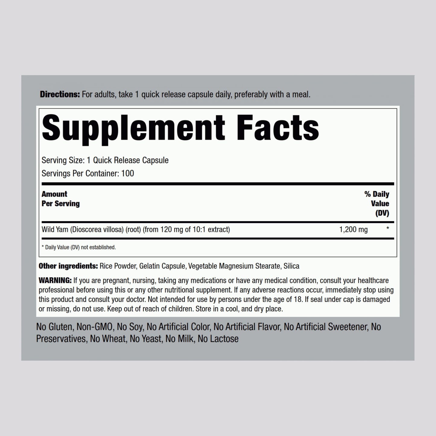 Piping Rock Wild Yam Root Capsules 100 Count