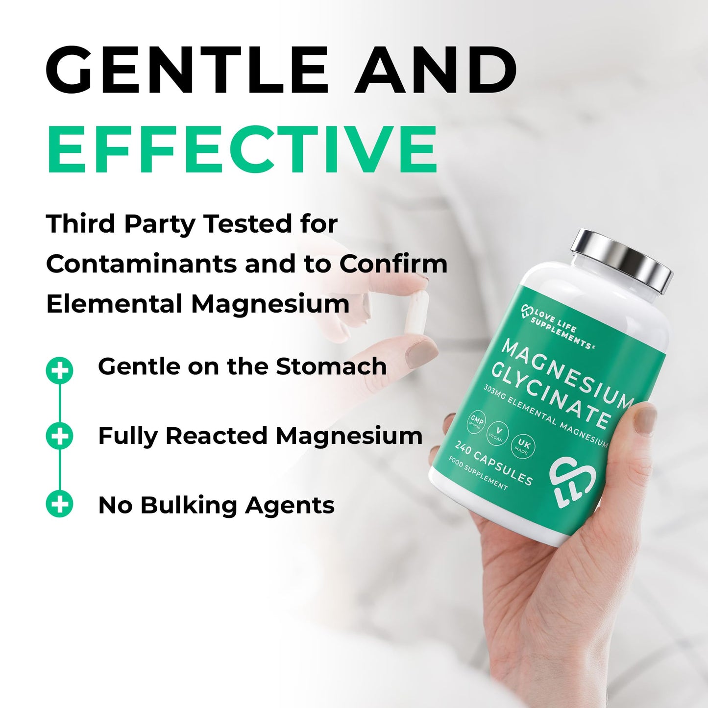 Love Life Supplements Pure Magnesium Glycinate (Bisglycinate) Capsules 240