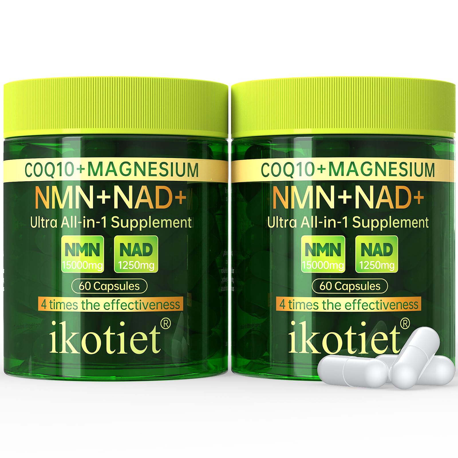 Ikotiet Liposomal NAD+ Supplement with CoQ10 and Magnesium - Dual Action NMN+NAD+ Formula - Supports Cellular Energy and Brain Function, 120 Capsules