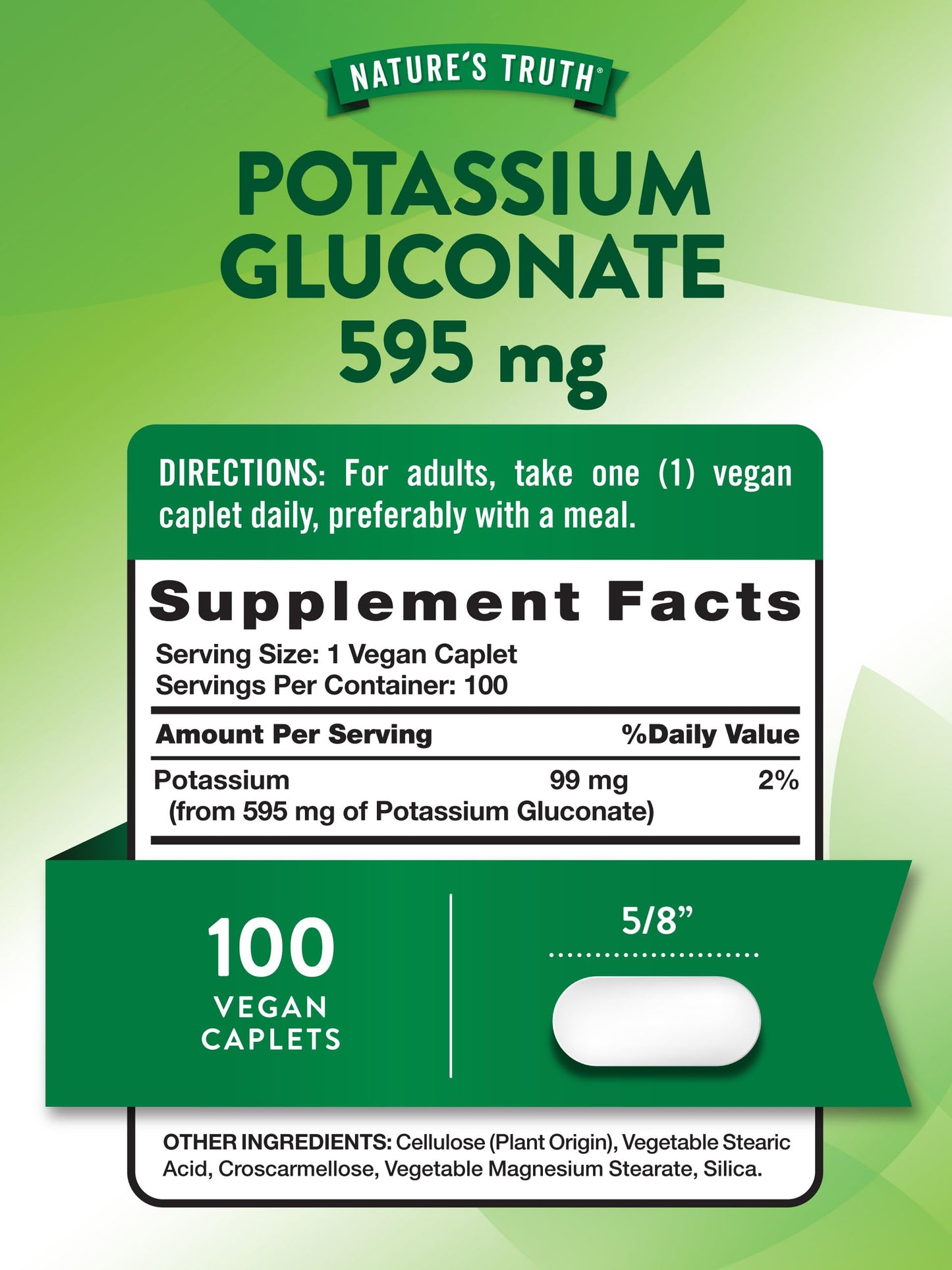 Nature's Truth Potassium Gluconate Caplets 100 Count