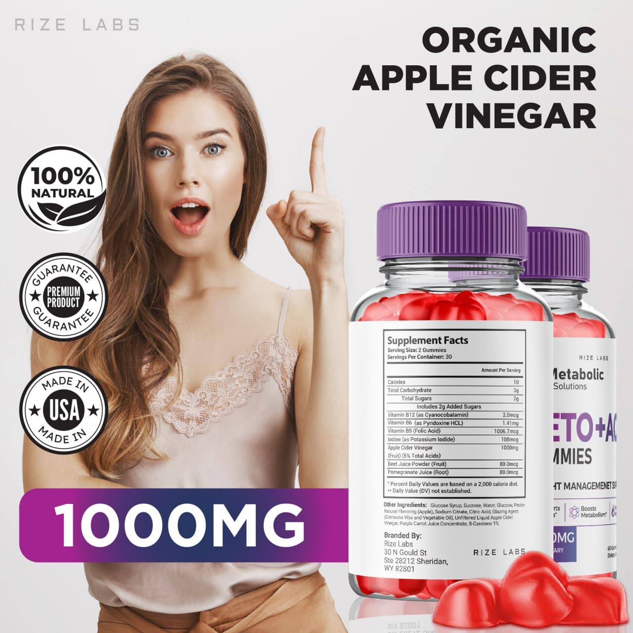 Rize Labs Metabolic Solutions Keto+ACV Gummies, 180 Gummies