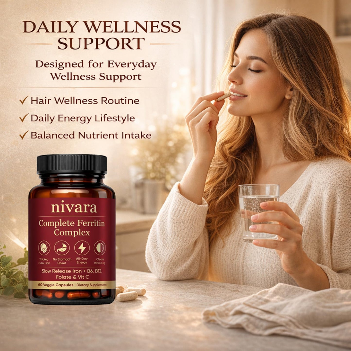DXWXH Nivara Ferravital Complete Ferritin Complex 60 Capsules