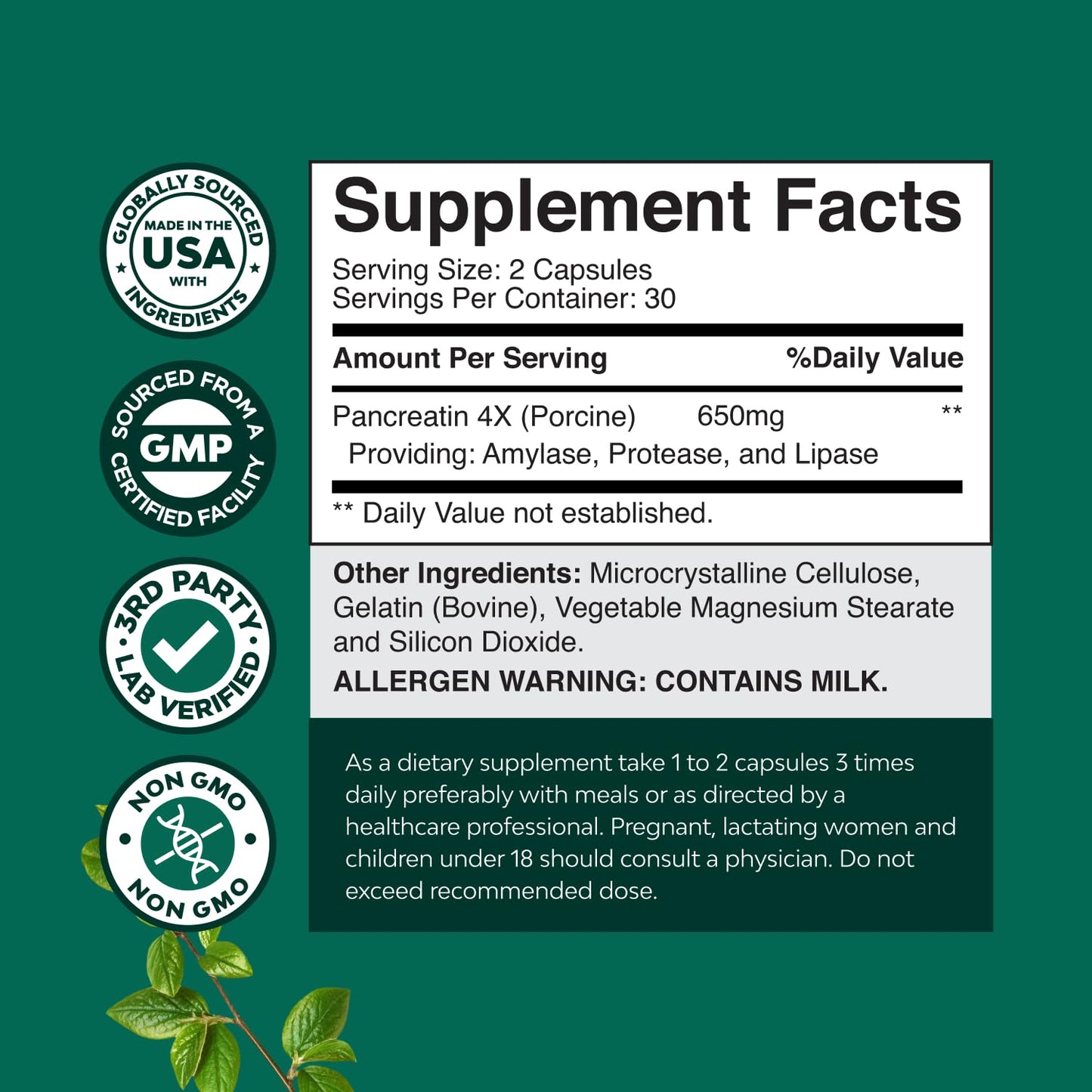 Natures Craft Pancreatin Digestive Enzymes Capsule, 60 Count