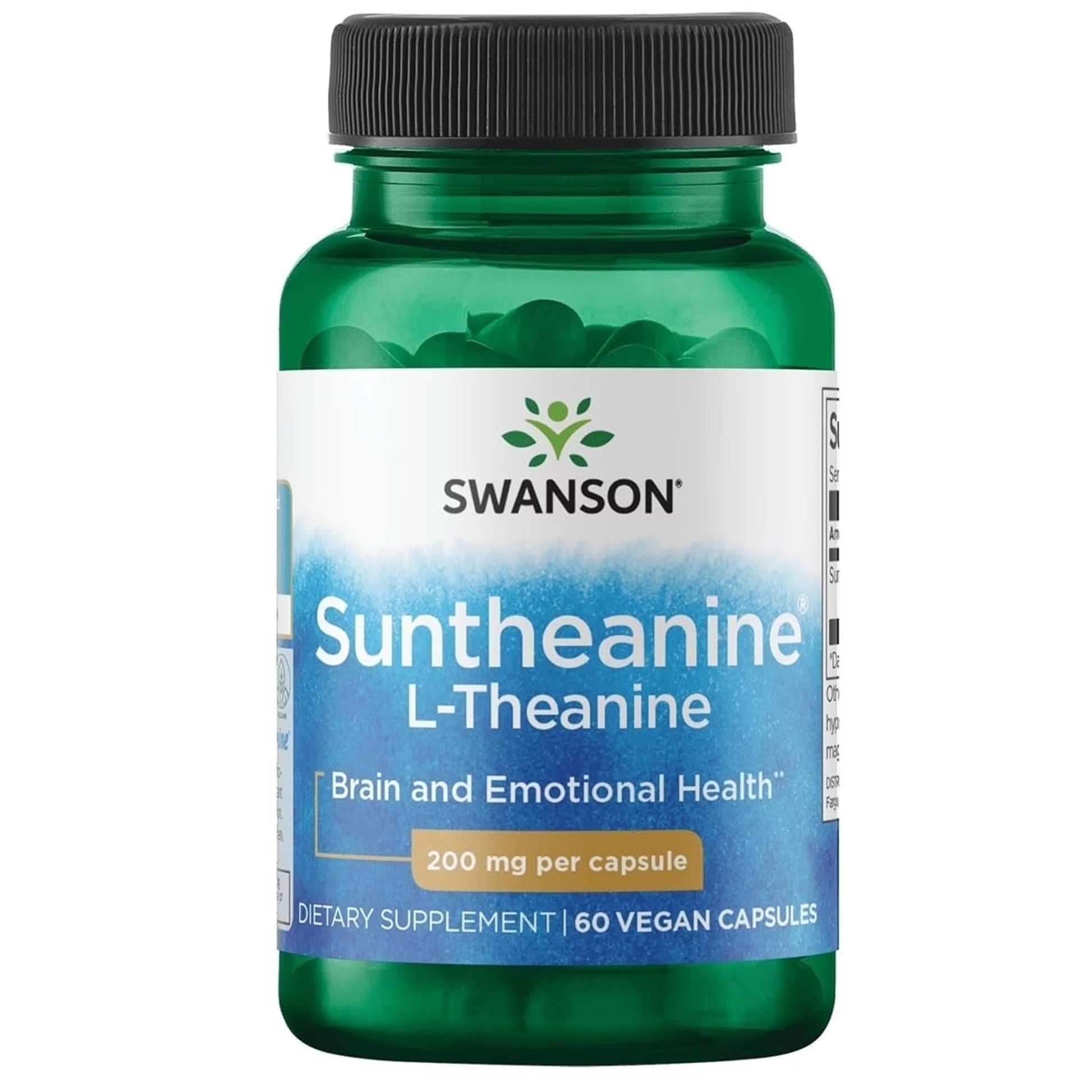 Swanson Suntheanine L-Theanine Calm and Focus Supplement for Stress-Prone Professionals Seeking Balanced Wellbeing, 200 mg, 60 Veggie Capsules