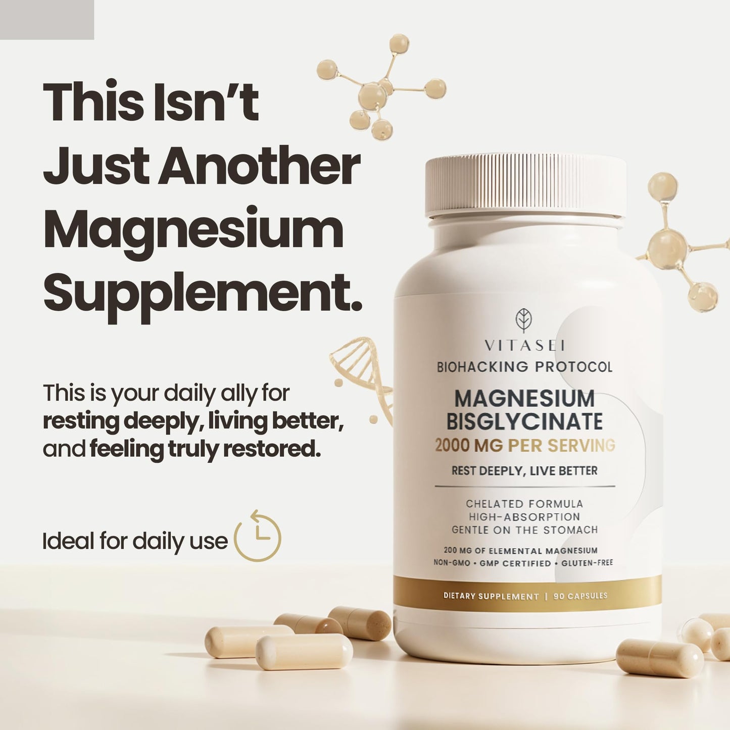 VITASEI Magnesium Bisglycinate Supplement Capsule 90 Count