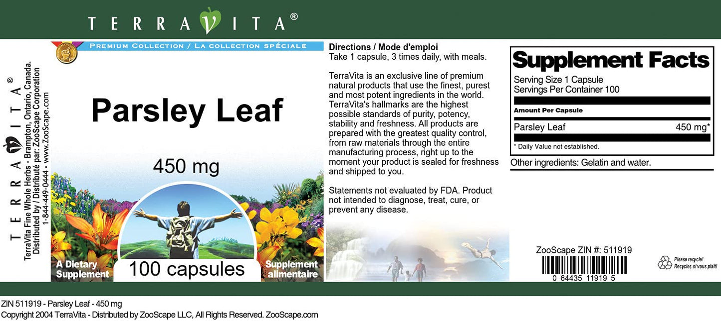 Terravita Parsley Leaf 450 mg Capsule, 300 Capsules
