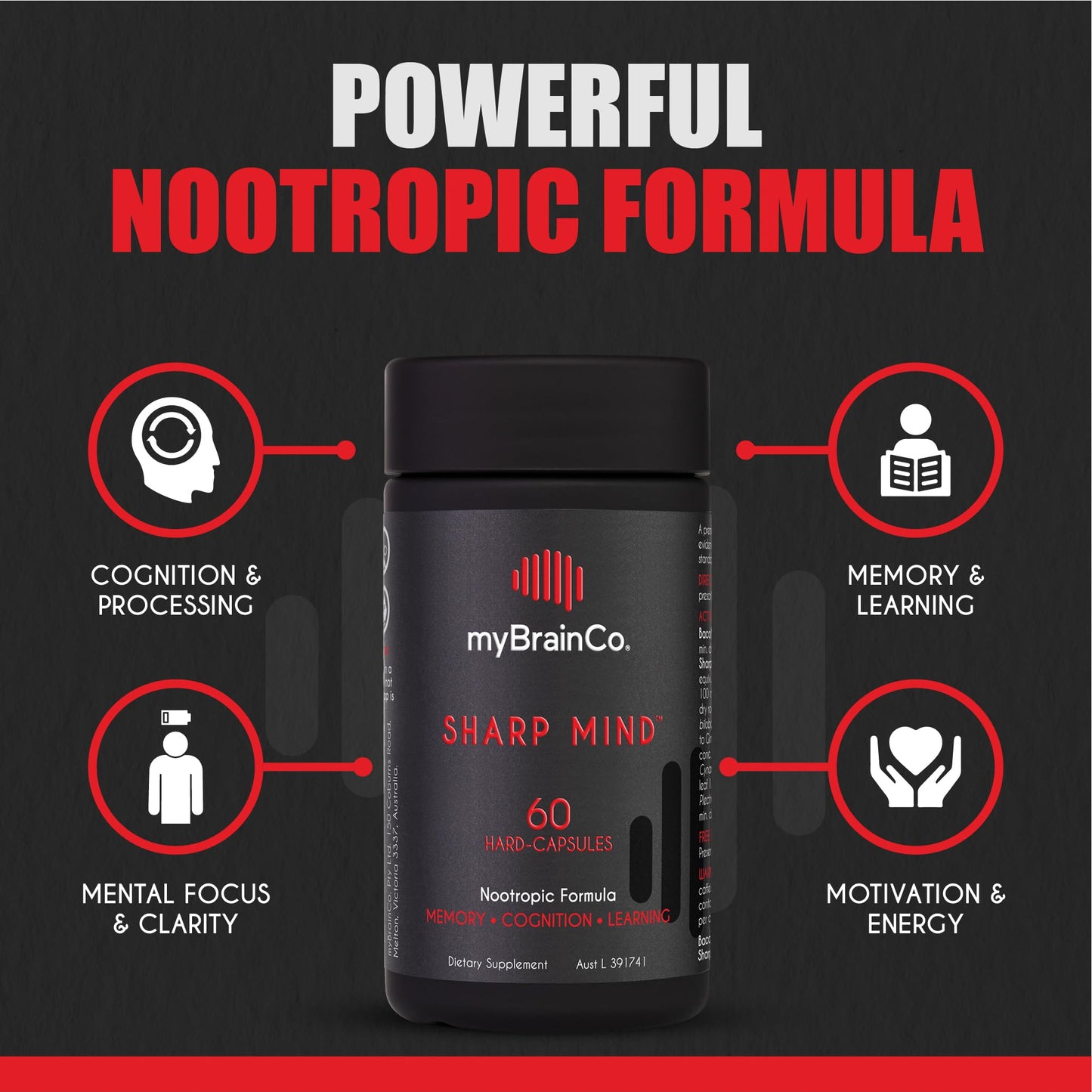myBrainCo. Sharp Mind - Nootropic Brain Supplement for Memory & Focus - Adaptogenic Herbs & Nootropics to Support Brain Health - Rhodiola, Gingko, Phosphatidylserine and More Capsules, 60 Count