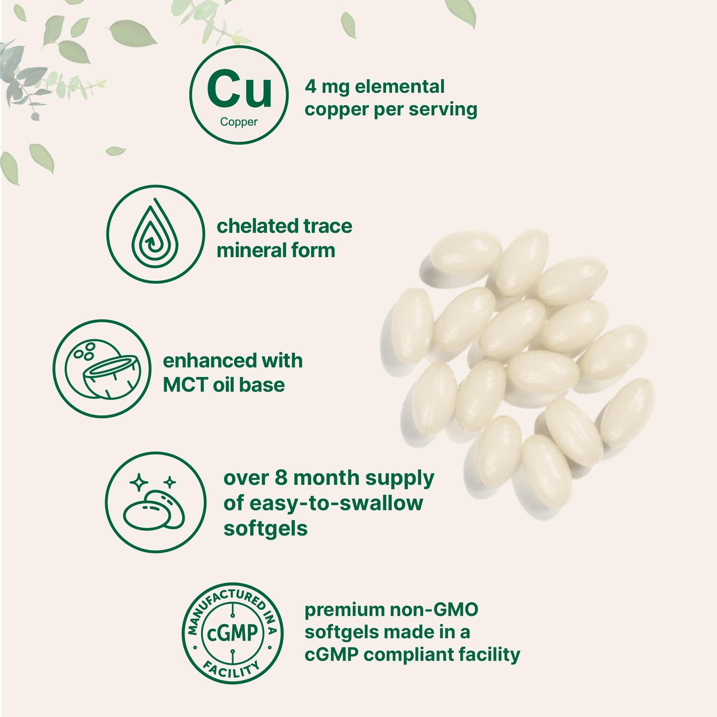 Micro Ingredients Copper Glycinate with MCT Oil Softgels 500 Count