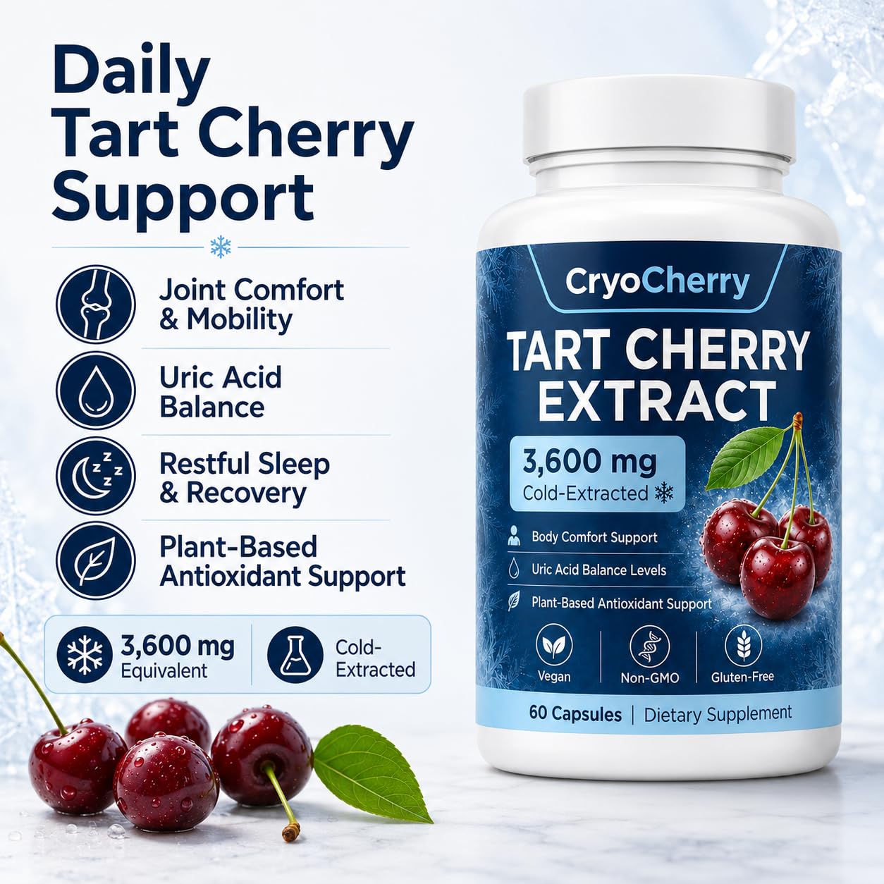 Aacnre CryoCherry Tart Cherry Extract Cold-Extracted Tart Cherry Supplement 60 Capsules