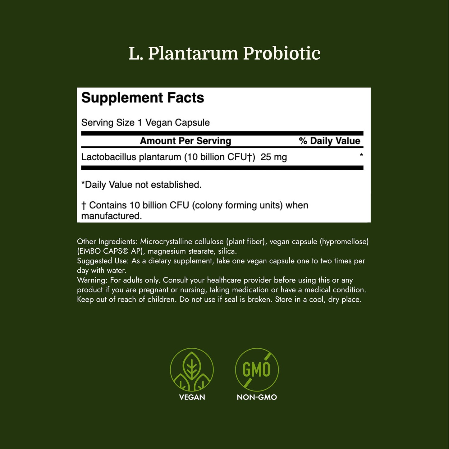 Swanson L. Plantarum - 10 Billion CFUs Probiotic Supplement Capsules, 30 Count, Non-GMO, No Refrigeration Needed