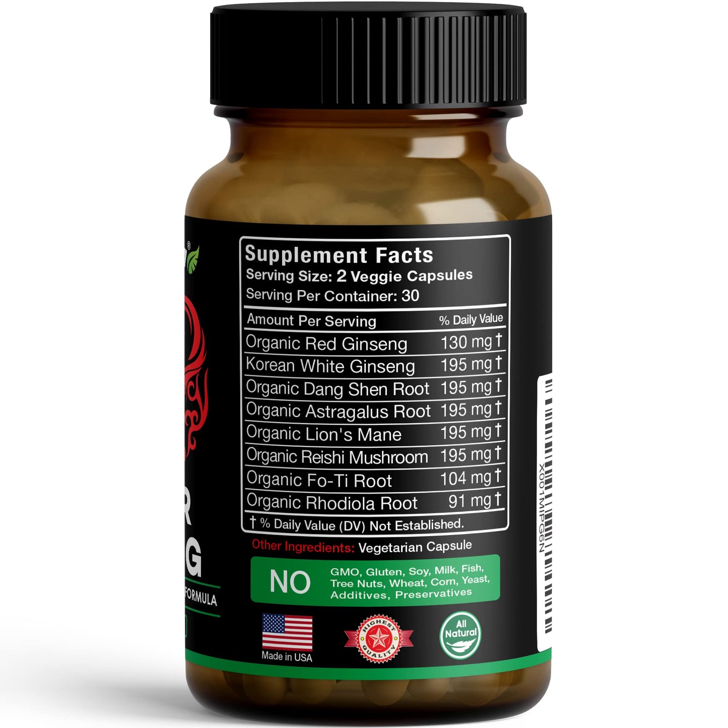 Herbtopia Forever Young Anti Aging Adaptogen Supplement with Organic Red Ginseng, Astragalus, Reishi, Lion's Mane & Codonopsis — Supports Immune Function, Healthy Aging & Longevity, 60 Vegan Capsules