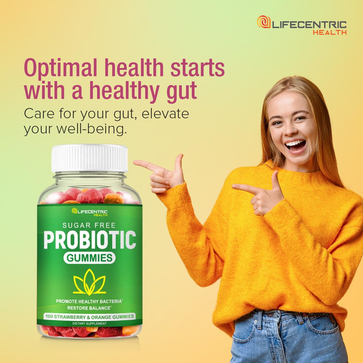 LifeCentric Health Probiotic Gummies Max Strength 5 Billion CFU Gummy 100 Count