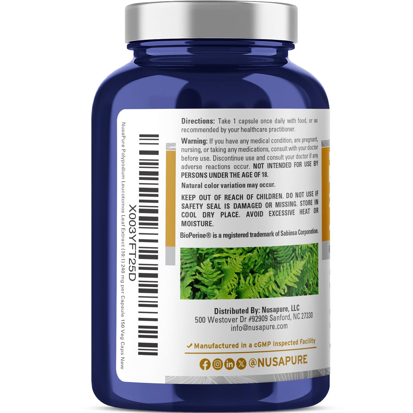 NusaPure Polypodium Nicotinamide Capsule, 150 Veg Capsules