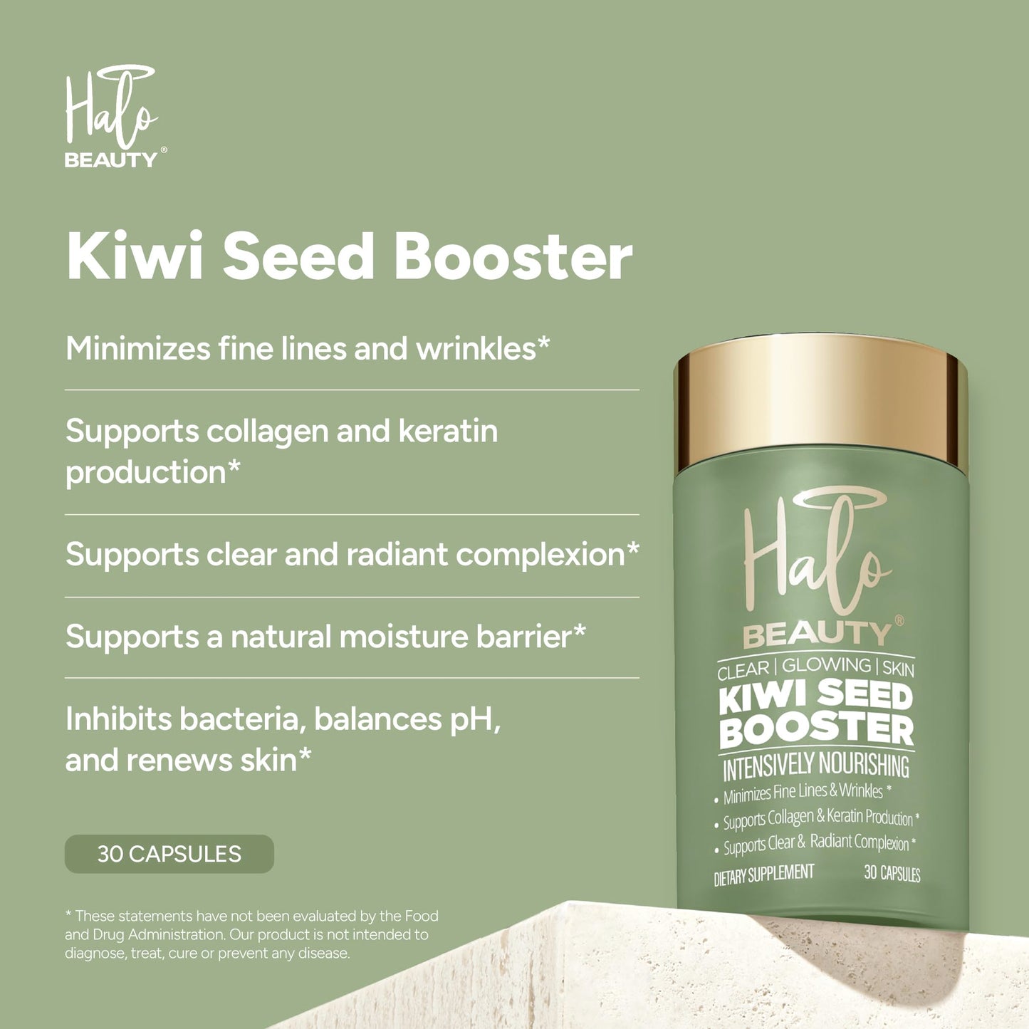 Halo Beauty Kiwi Seed Booster Skin Supplement Capsules 30 Count