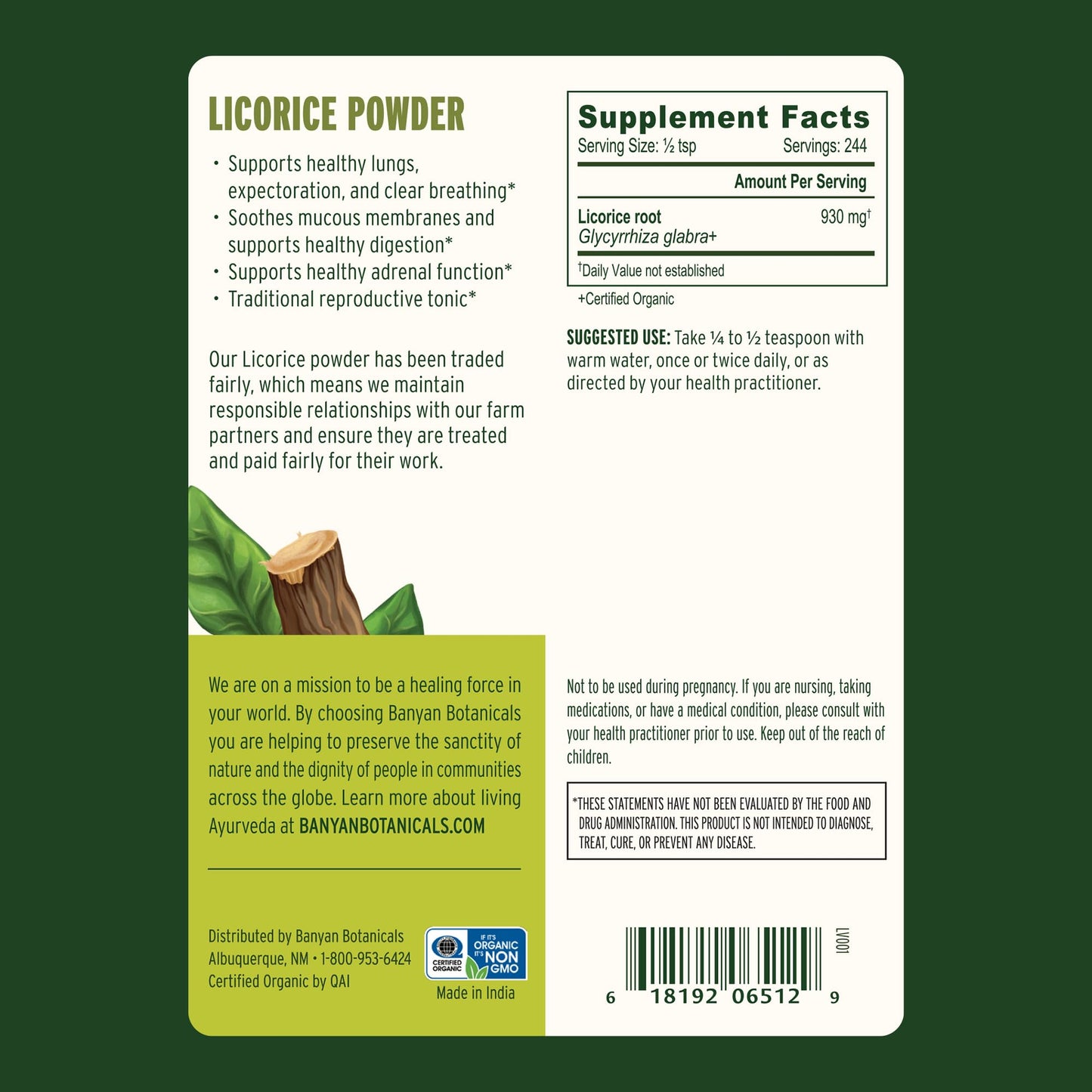 Banyan Botanicals Licorice Root Powder 8 Ounces