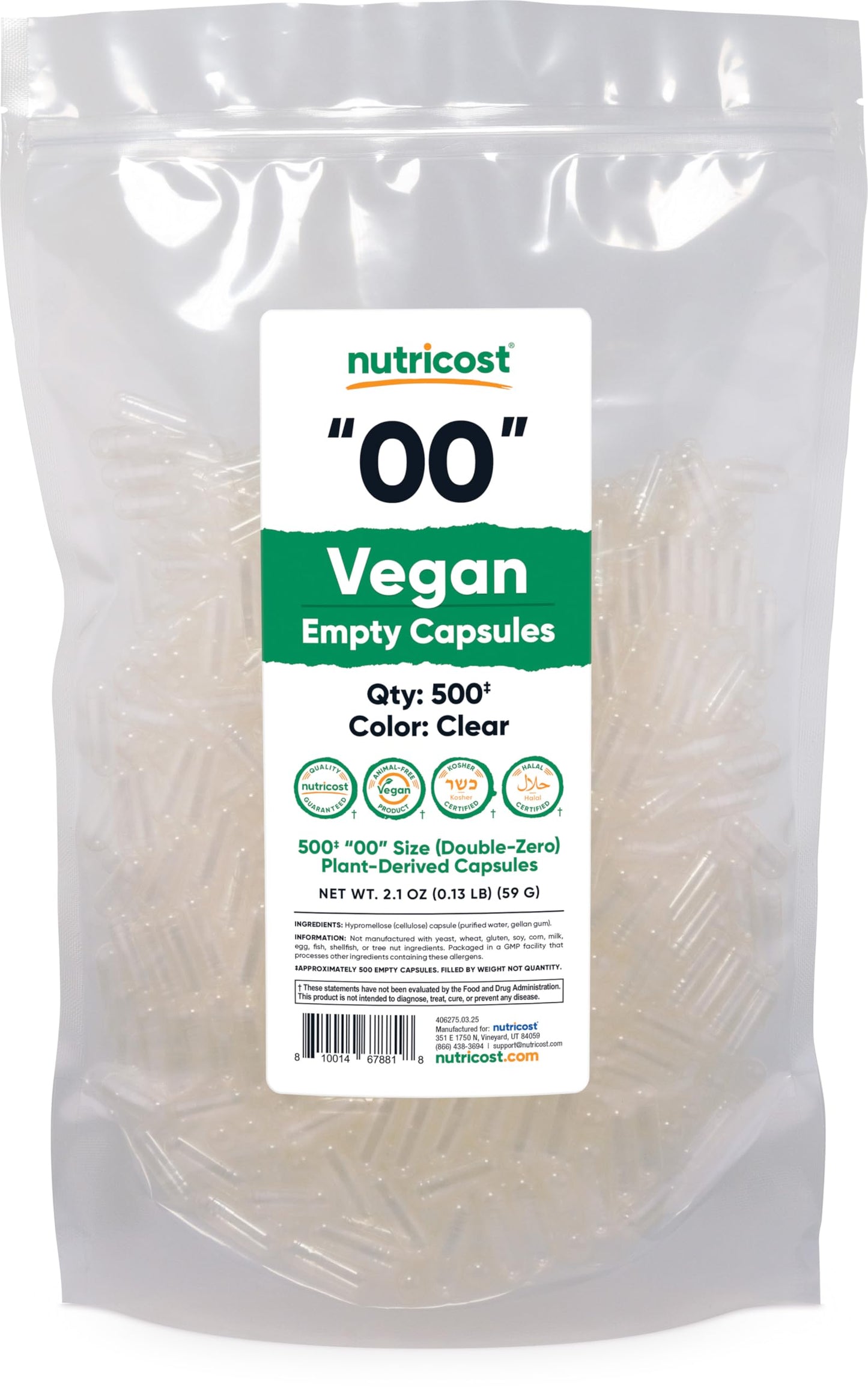 Nutricost Empty Capsules Size 00 Capsules, 500 Count