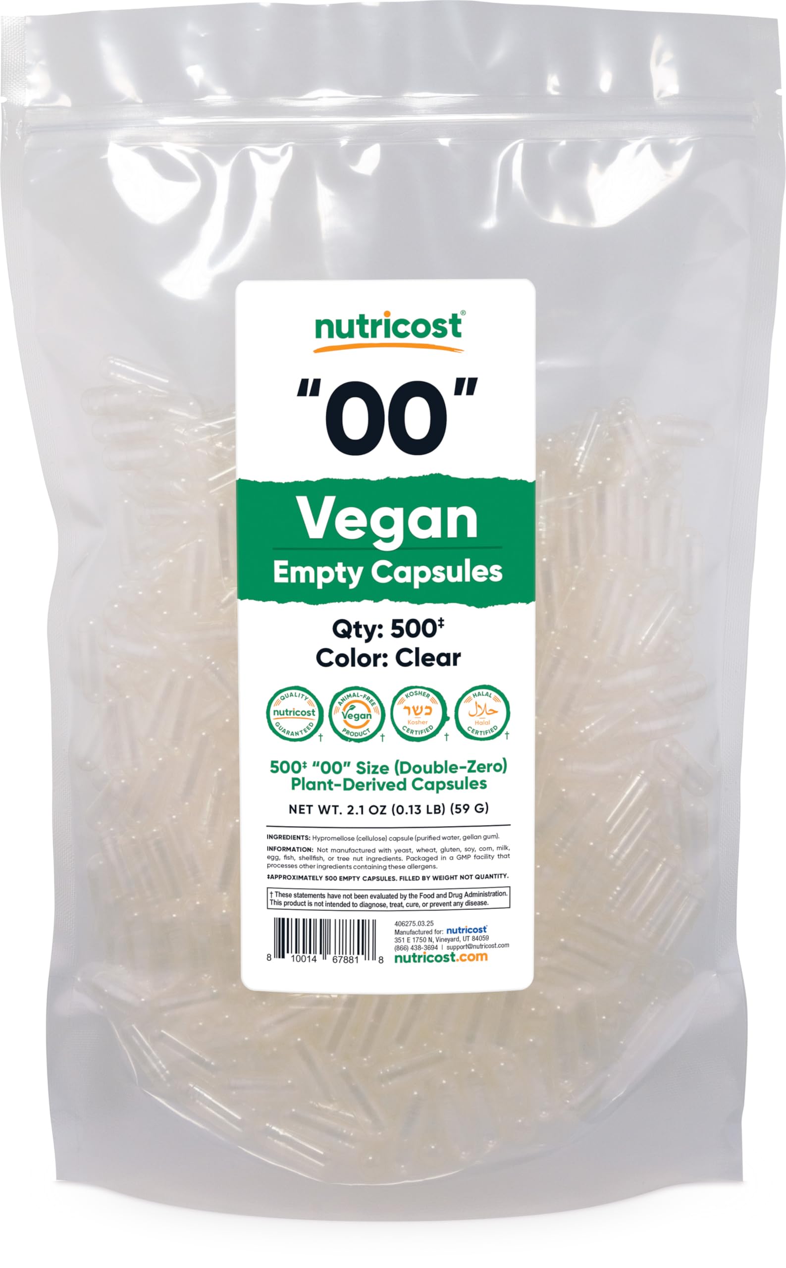 Nutricost Empty Capsules Size 00 Capsules, 500 Count