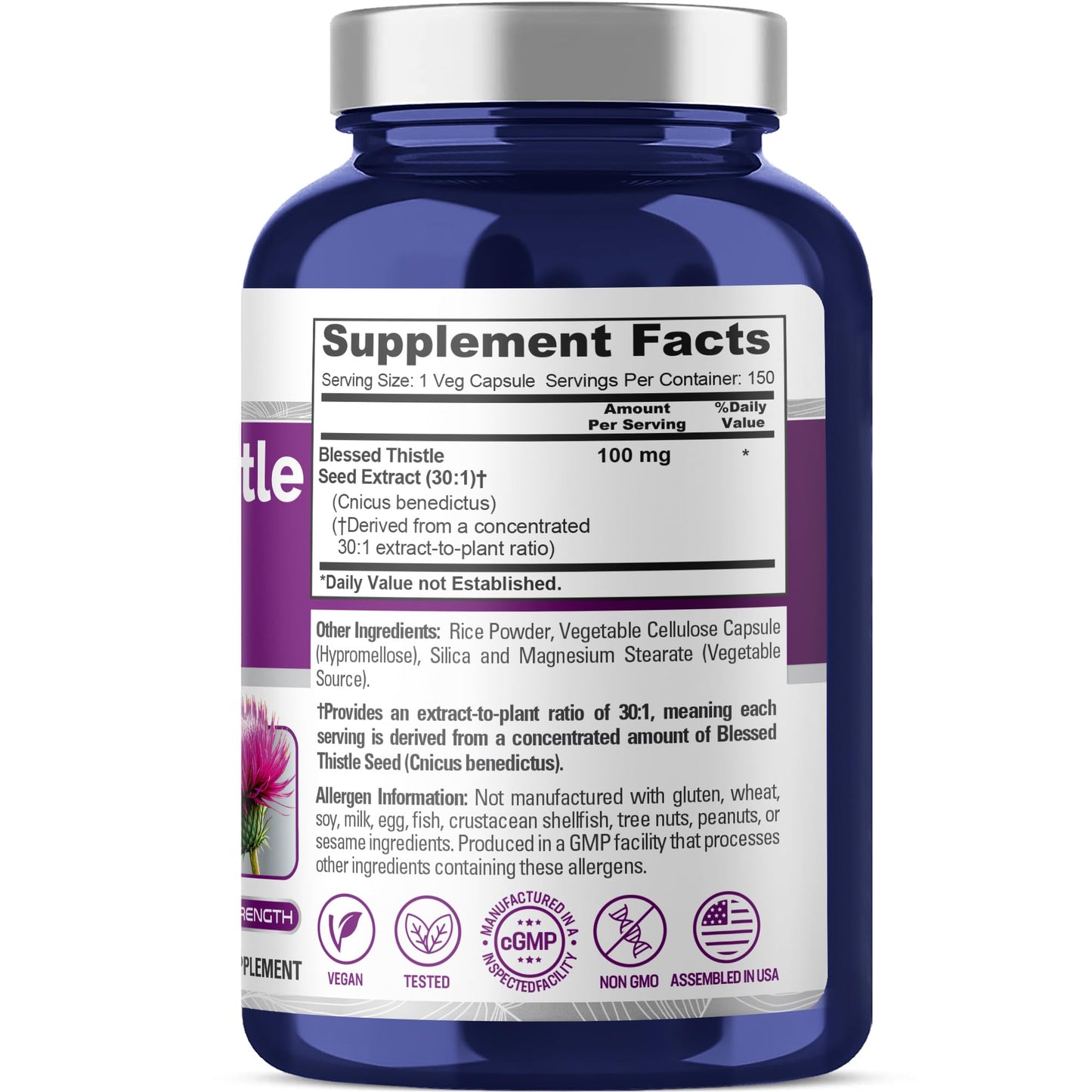 NusaPure Blessed Thistle Seed, 100 mg 120 Capsules