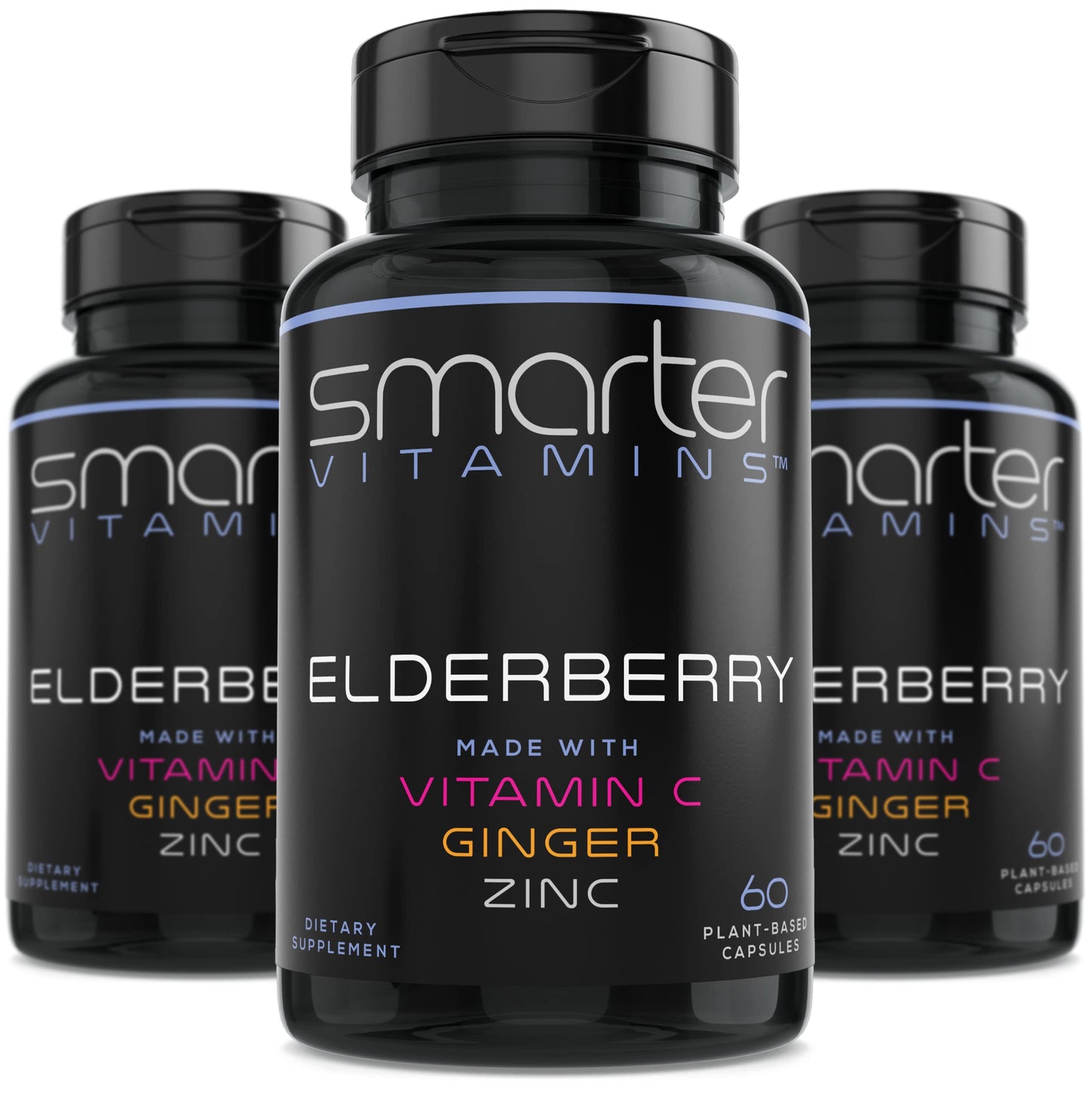 SmarterVitamins Elderberry Vitamin C Ginger Zinc Black Elder Berry Extract Capsules 180