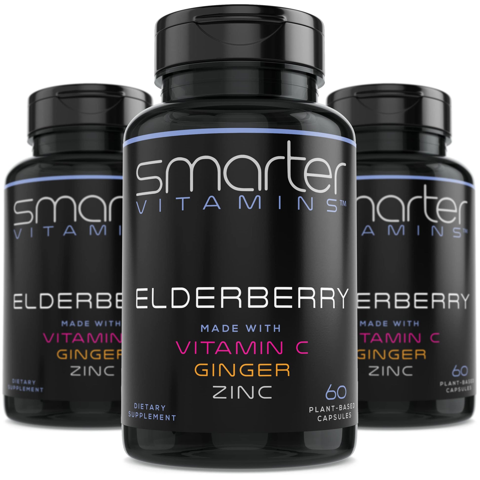 SmarterVitamins Elderberry Vitamin C Ginger Zinc Black Elder Berry Extract Capsules 180