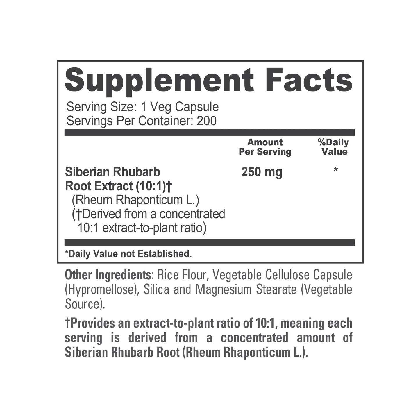 NusaPure Siberian Rhubarb 250 mg Capsules, 200 Count