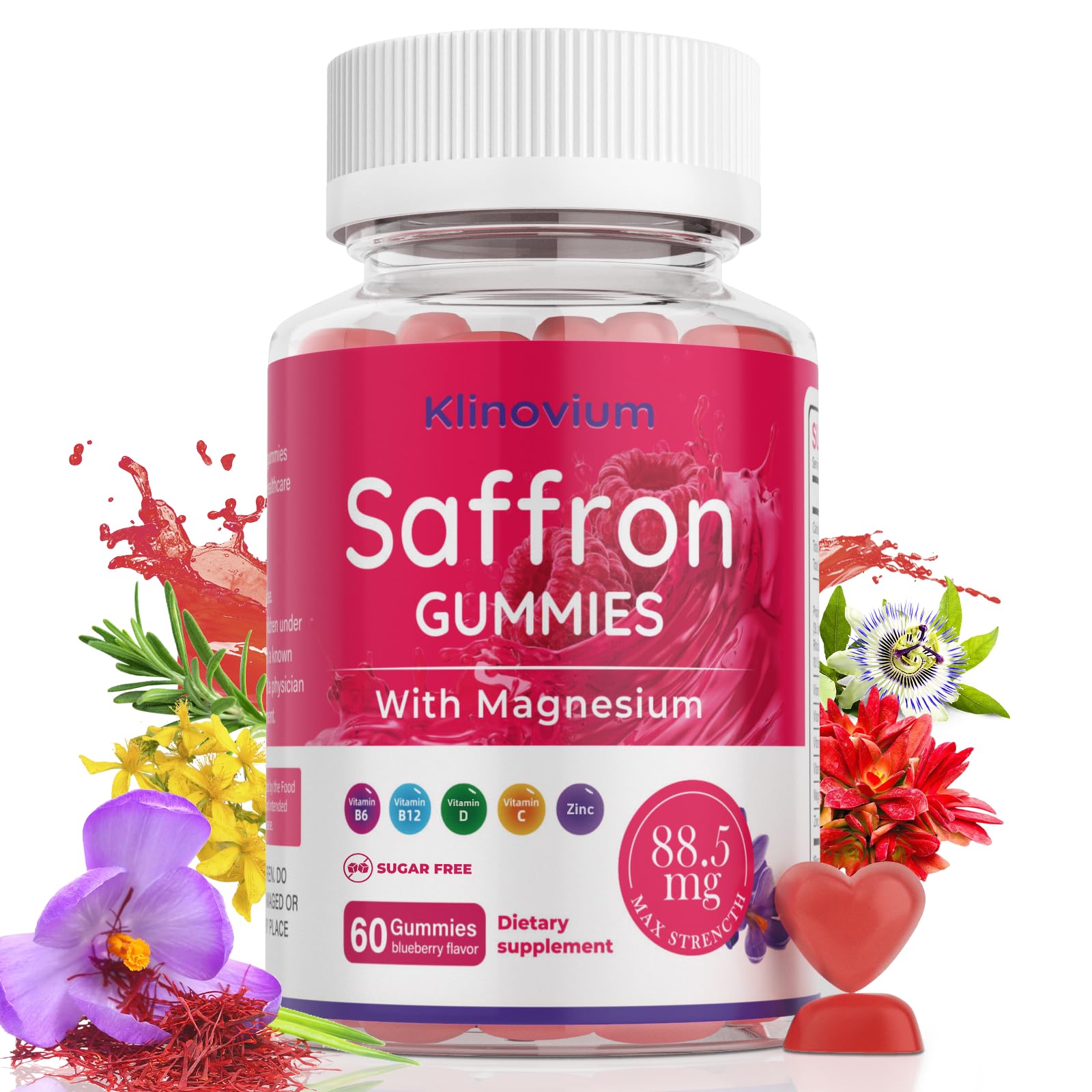Klinovium Saffron Gummies with Saffron 88.5mg + Magnesium Glycinate 300mg, 60 Count