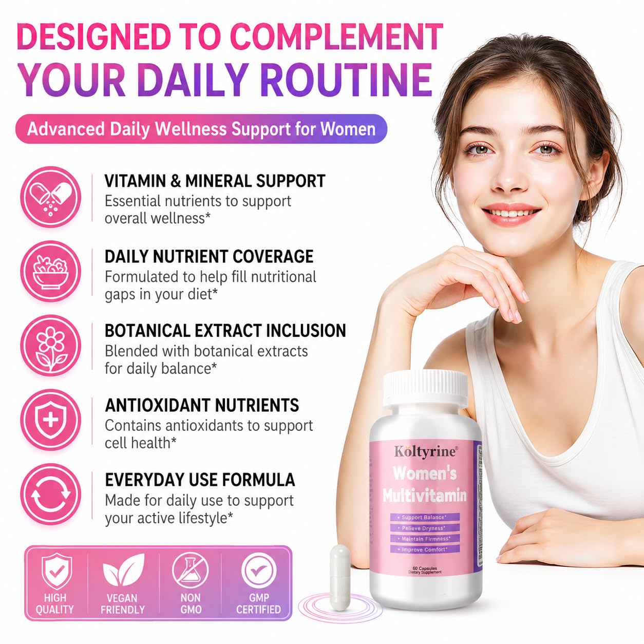 Koltyrine Vimerson Health Multivitamin for Women 13-in-1 Vitamin Complex with Biotin, Collagen & Keratin Vitamins B Complex, A, C, D3, E & K2 Hair Skin Nails & Energy Support Capsules 60