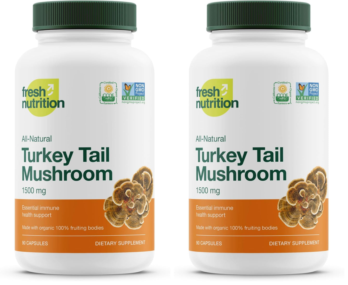 Fresh Nutrition Organic Turkey Tail Mushroom Extract Supplement Capsules, 180 Capsules