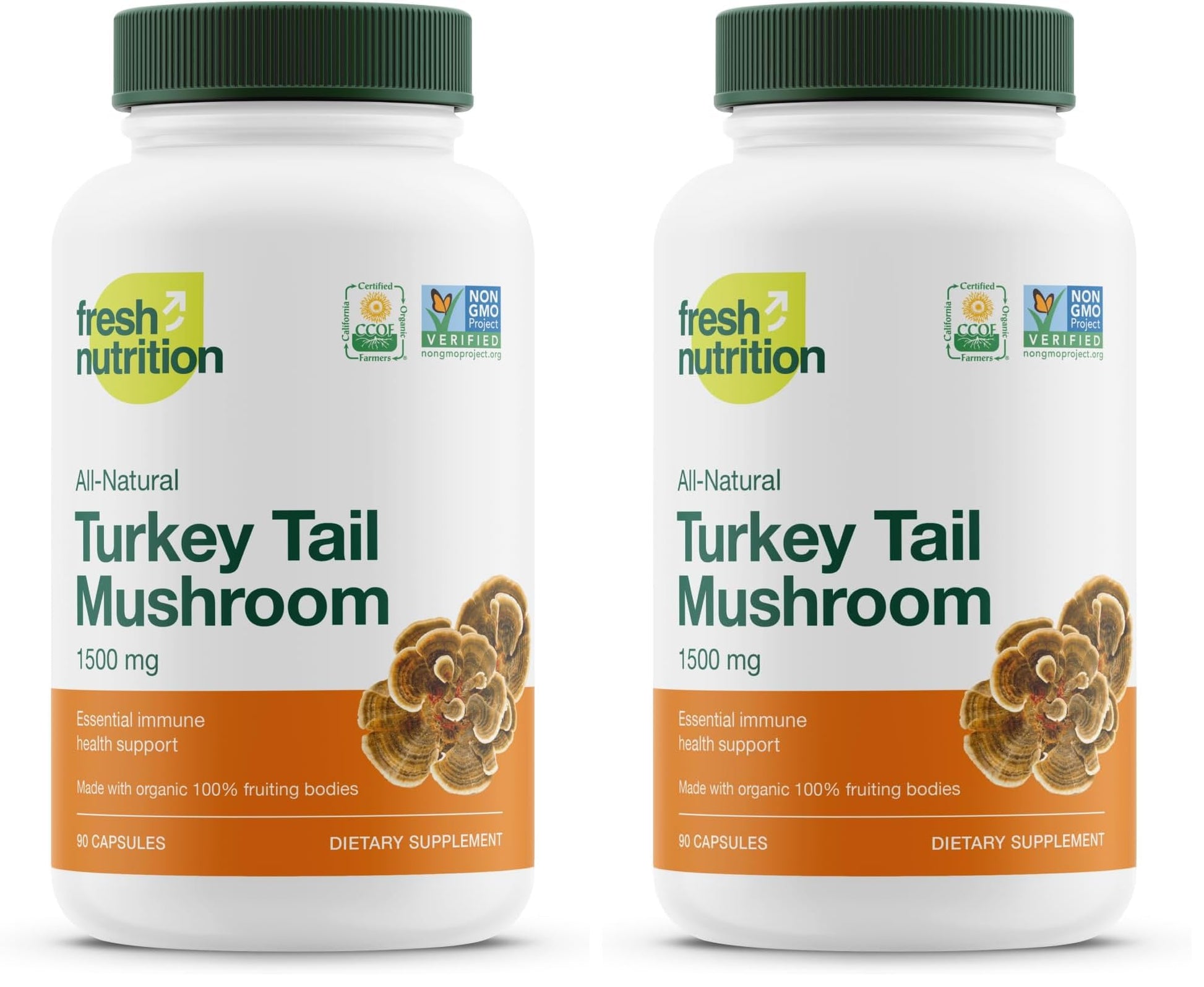 Fresh Nutrition Organic Turkey Tail Mushroom Extract Supplement Capsules, 180 Capsules