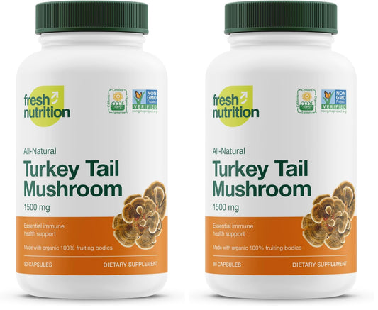 Fresh Nutrition Organic Turkey Tail Mushroom Extract Supplement Capsules, 180 Capsules