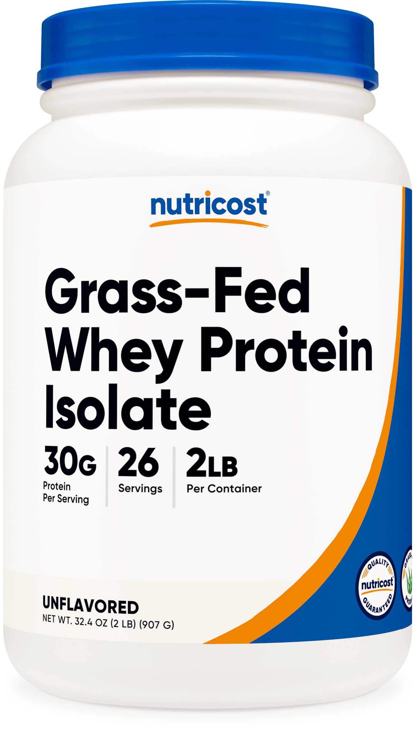 Nutricost Grass-Fed Whey Protein Isolate (Unflavored) Powder 2.03 Pound