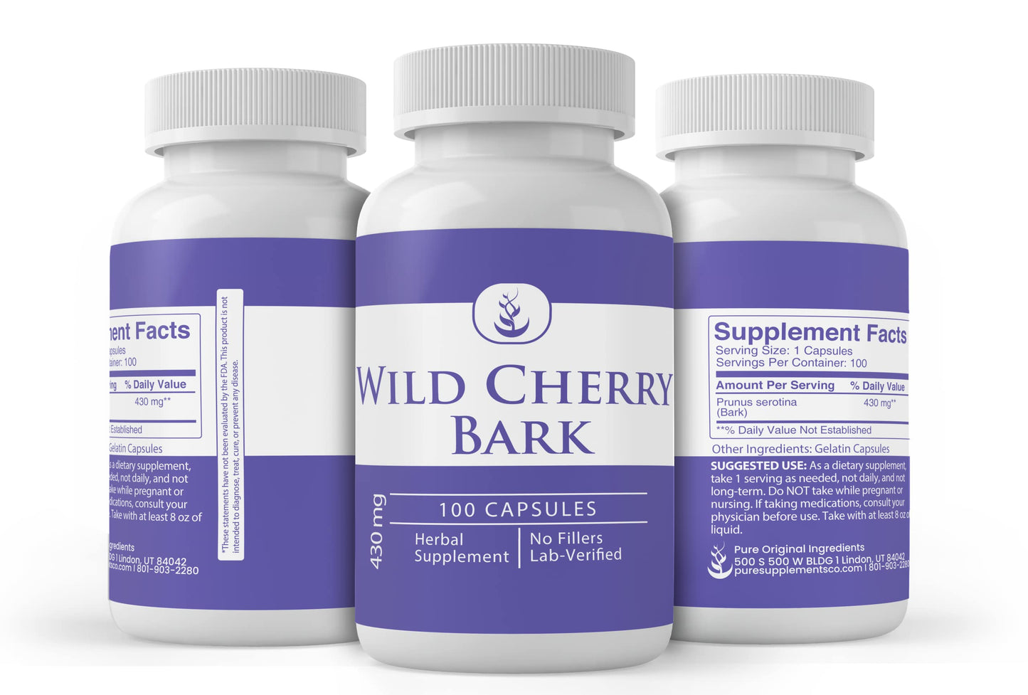 Pure Organic Ingredients Wild Cherry Bark Capsule 100 Count