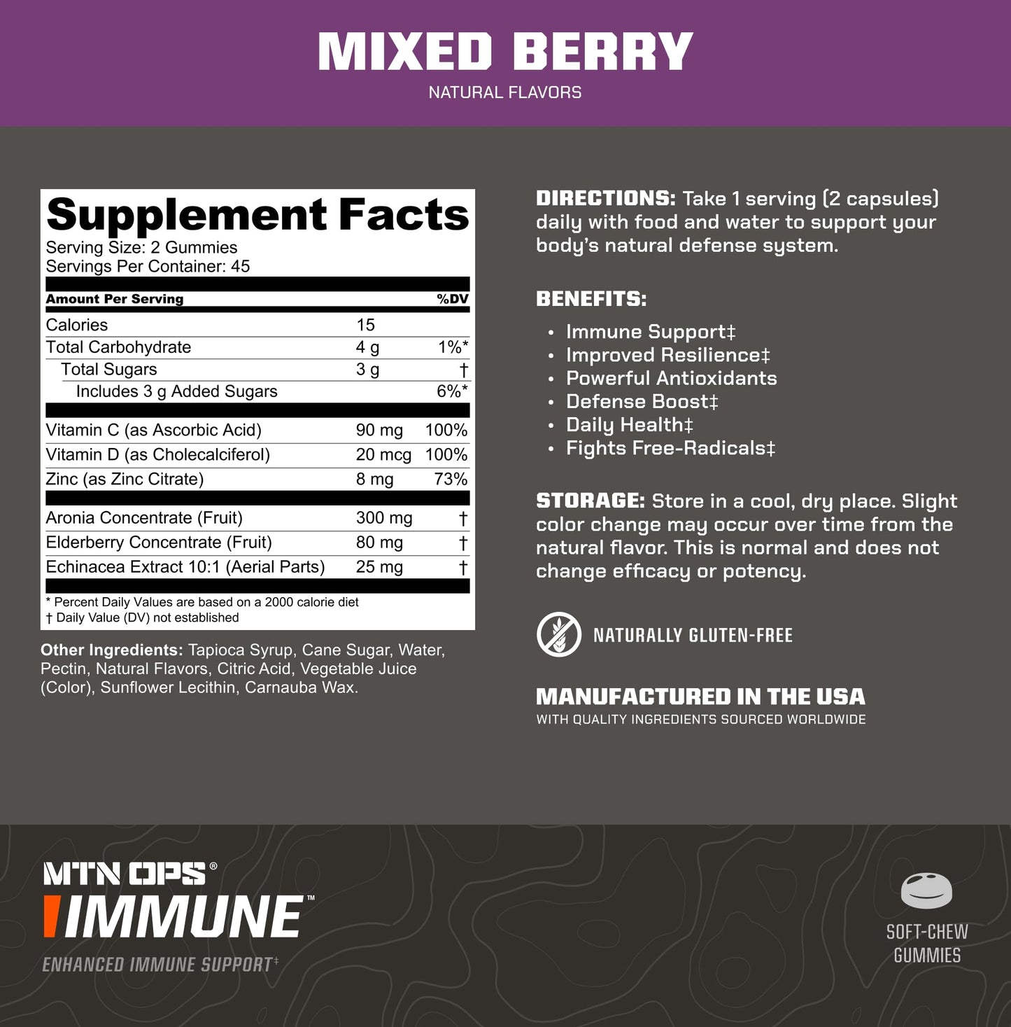 MTN OPS Immune Support with Elderberry Gummy 90 Count