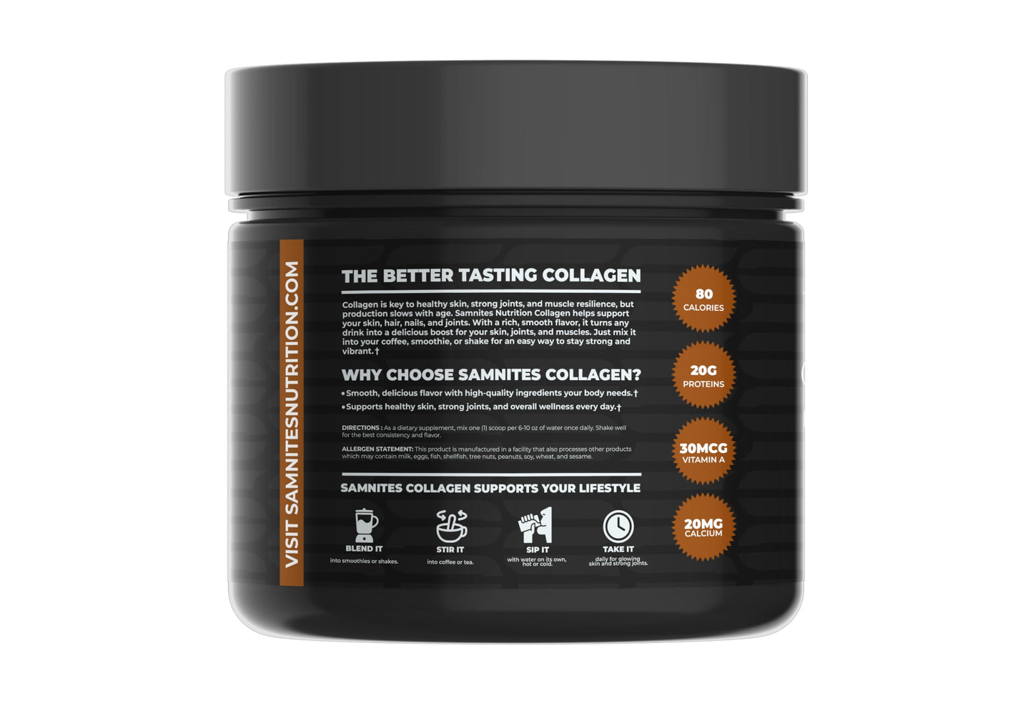 Samnites Nutrition Collagen Powder Cinnamon Roll Flavor, 20g Protein, 1.25 Pound