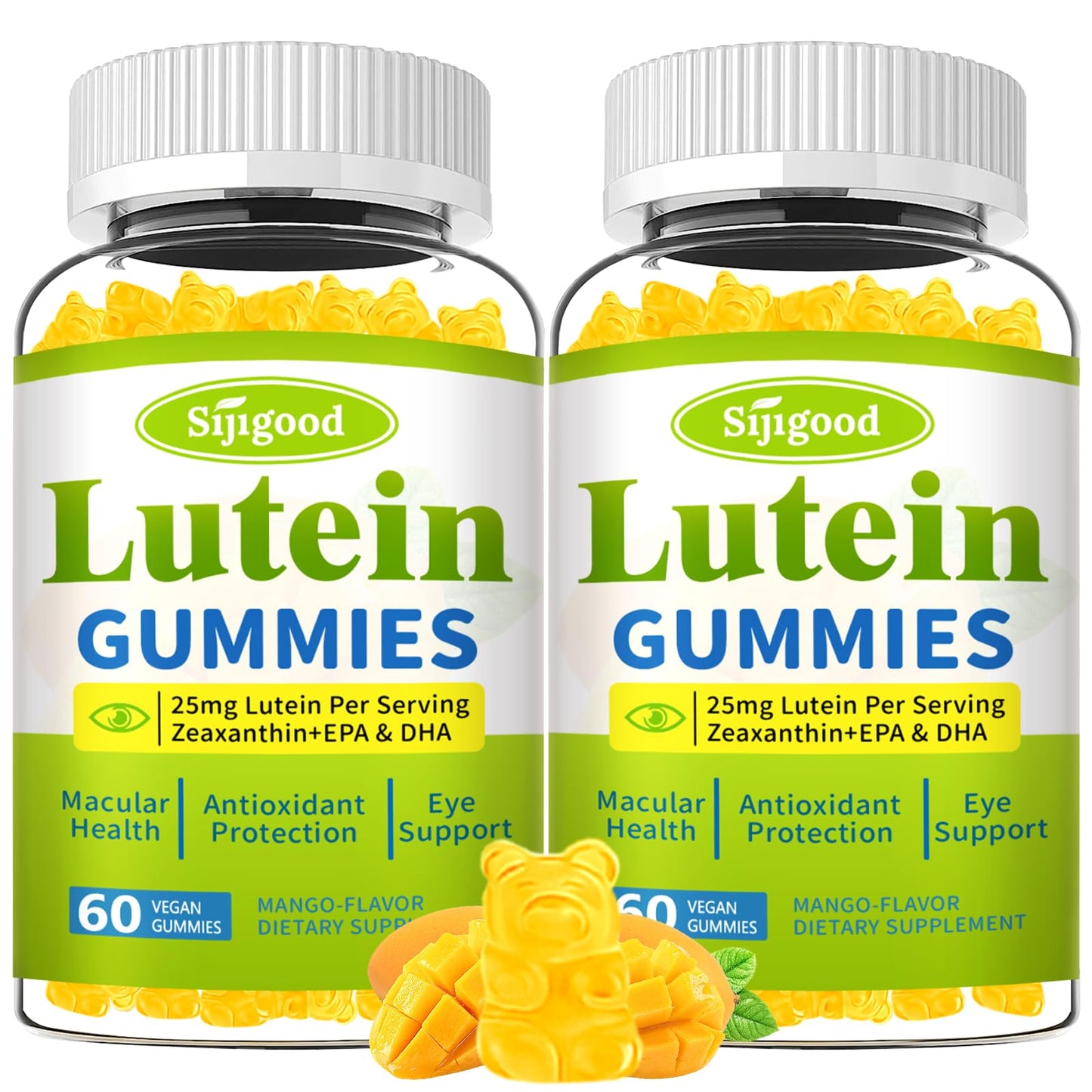 Sijigood Lutein and Zeaxanthin Gummies with Astaxanthin & Bilberry Extract - Eye Vitamins with Omega-3, Vitamins A, C, E, D3 & Zinc for Vision Health - Sugar Free, Mango Flavor, 120 Count