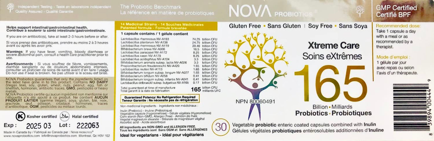 NOVA Probiotics Multi-Strain Xtreme Care 165 Billion Probiotics 30 Capsules