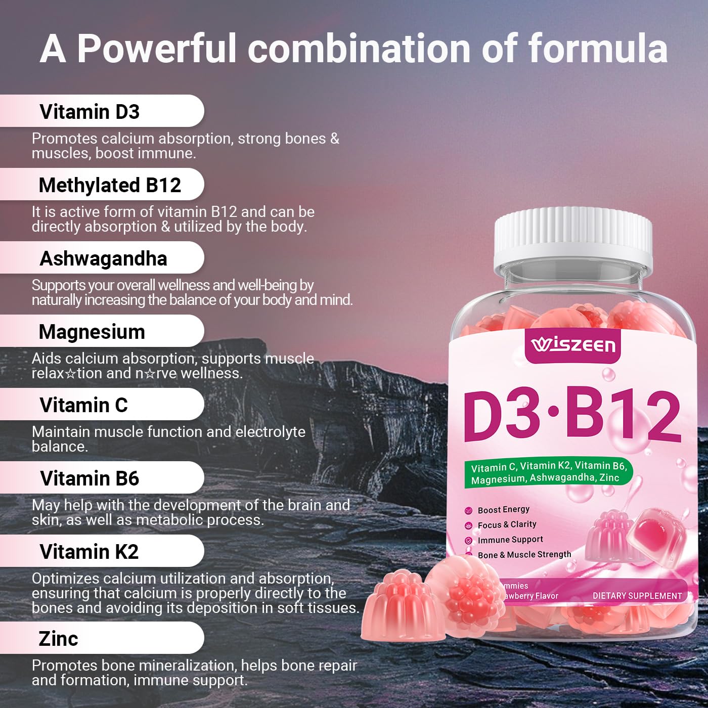 Wiszeen Vitamin D3 B12 Gummies, 120 Count