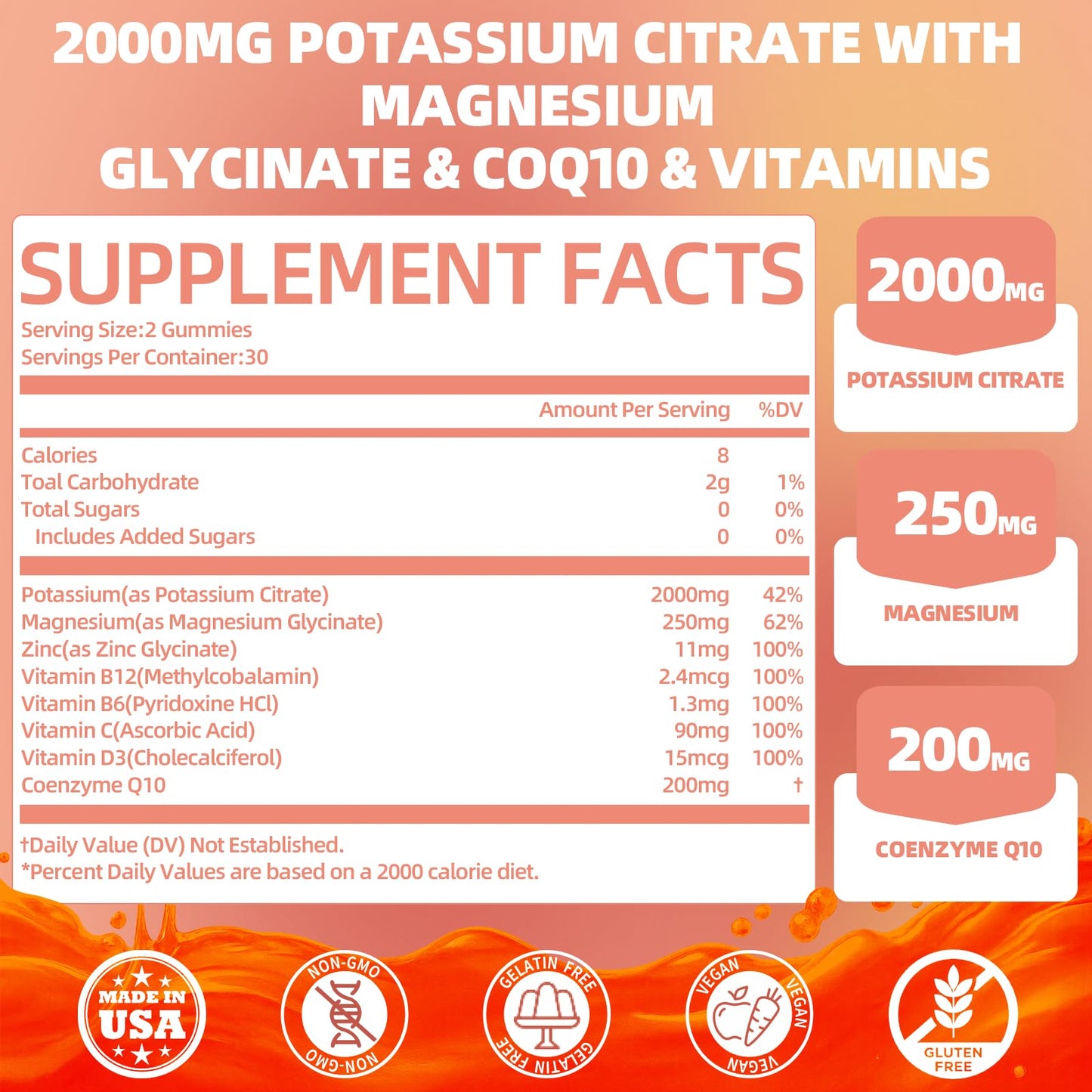 QANLOI Potassium Citrate 2000mg Gummies, 60 Count