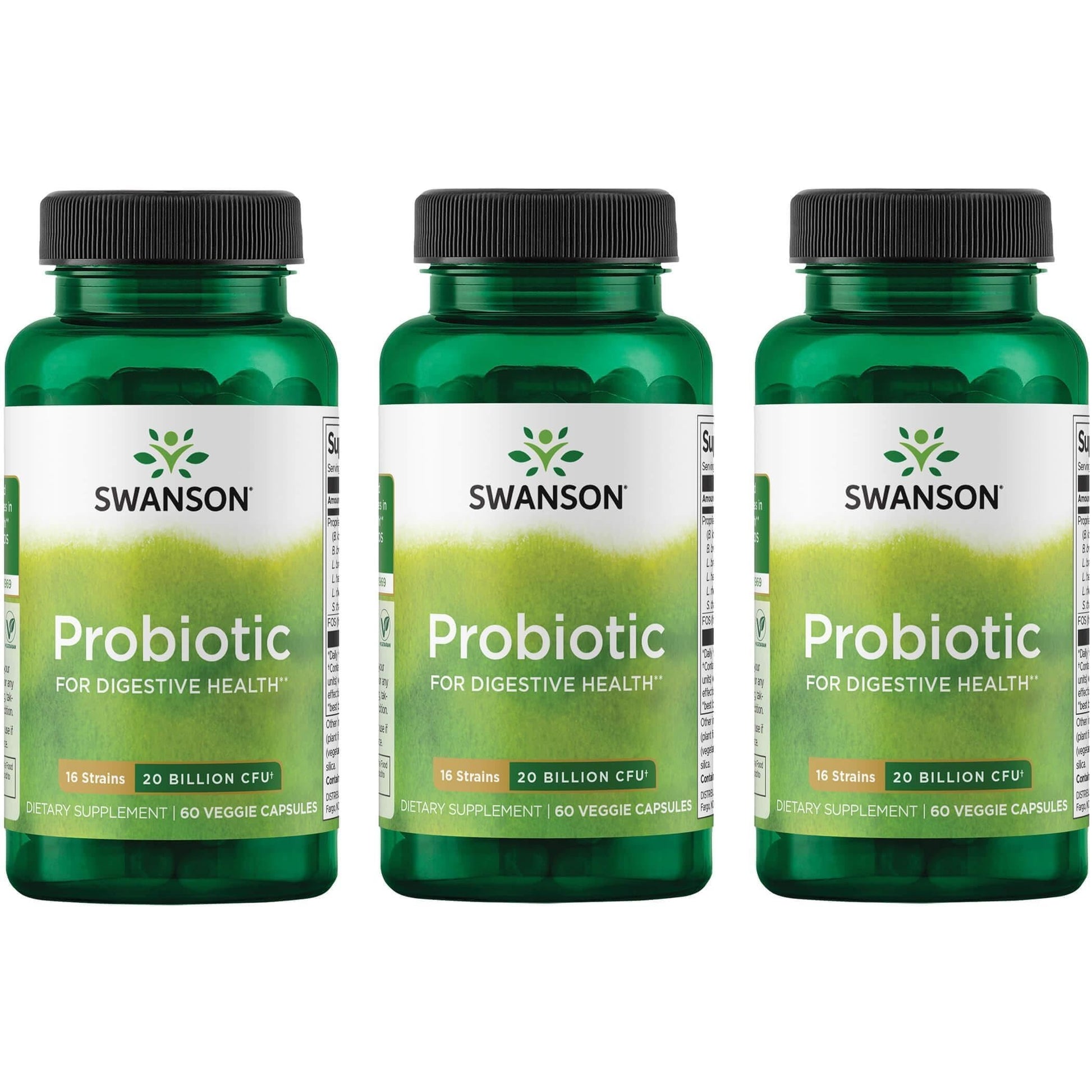 Swanson Probiotic for Digestive Health GI Tract Immune Support with 20 Billion CFU and Prebiotic FOS, 180 Veggie Capsules