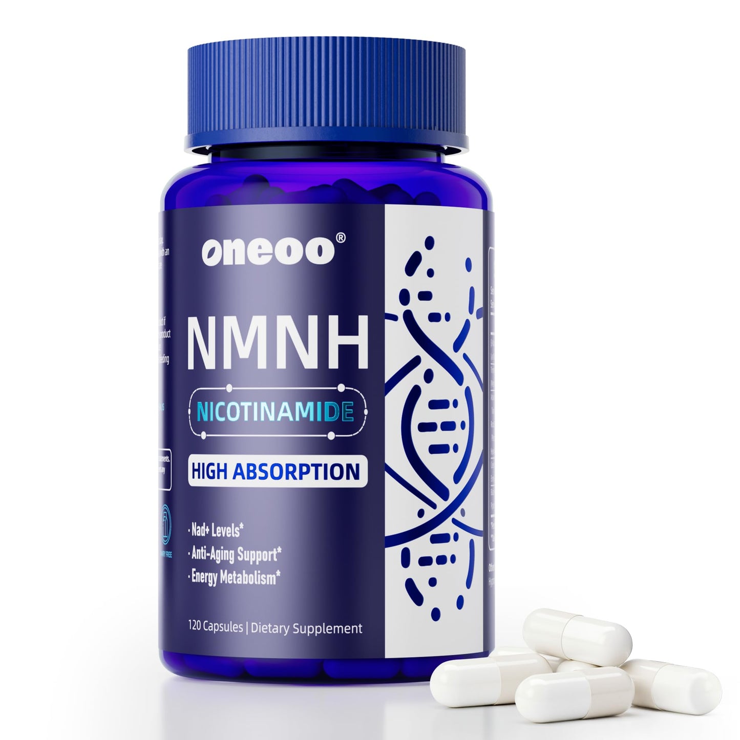 Oneoo NMNH Supplement with NAD Supplement Maximum Potency with Resveratrol & Pterostilbene, CoQ10 & Black Pepper, for Cellular Energy, Anti-Aging Support, Sirtuin Activation & Methylation Support, 120 Capsules