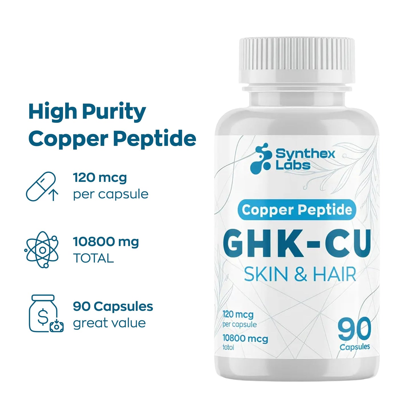 SYNTHEX LABS GHK-Cu Copper Peptide Supplement 90 Capsules