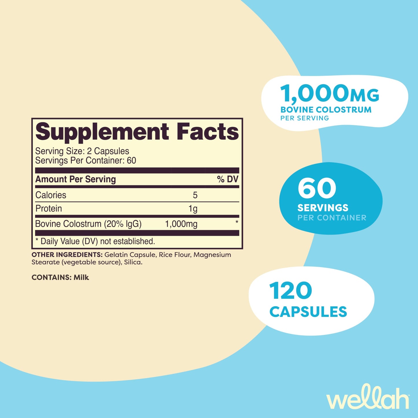 Wellah Pasteurized Colostrum Capsules (1000mg) 120 Capsules