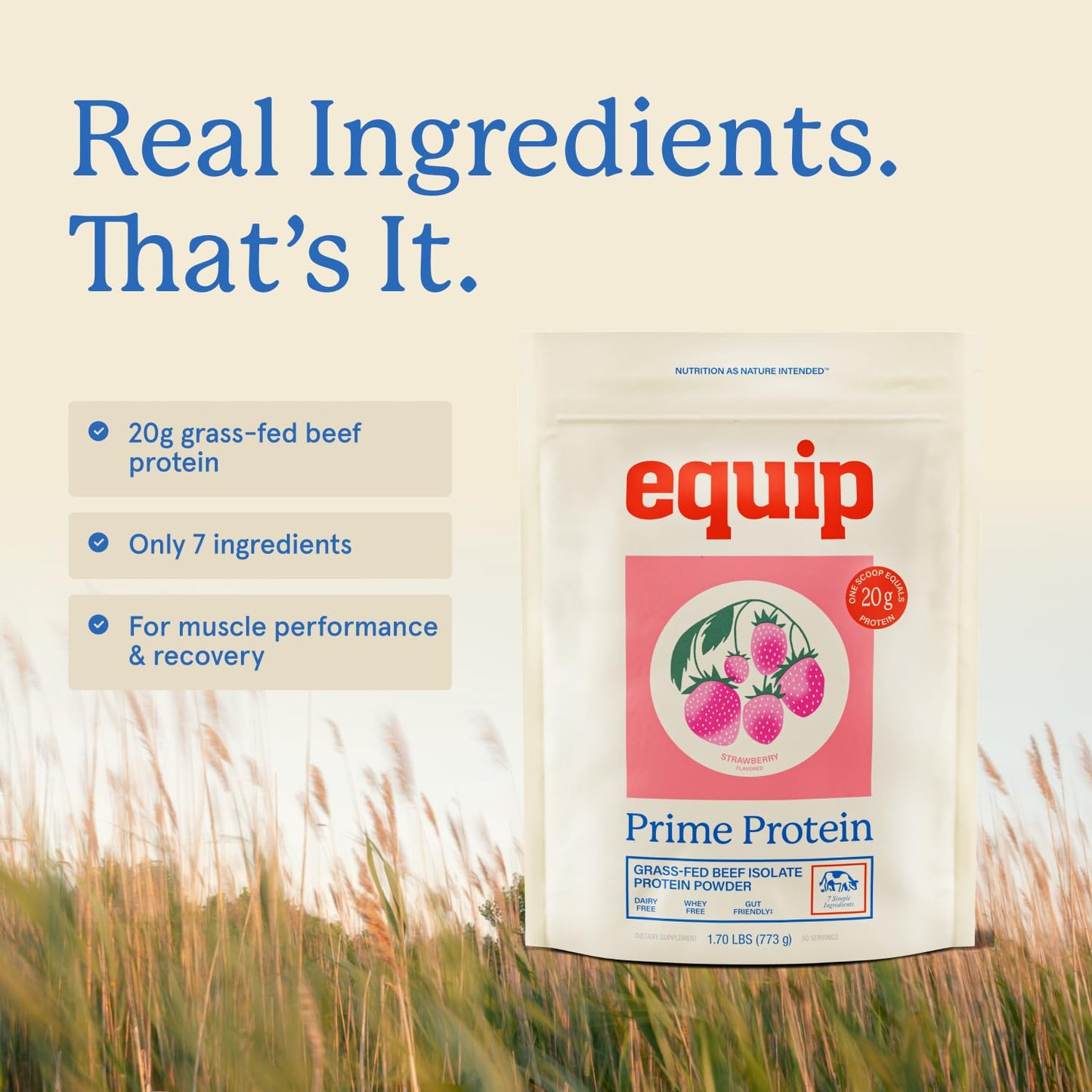 Equip Prime Beef Protein Powder Strawberry, 30 Servings