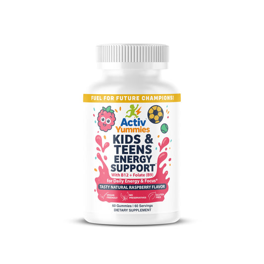ActivYummies Kids & Teens Energy Support with Vitamin B12 + Folate (B9) - Supports Energy Production, Brain Function & Metabolism - Gummy, 60 Count