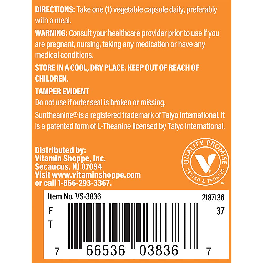 The Vitamin Shoppe L-Theanine 200 mg Capsules, 120 Count
