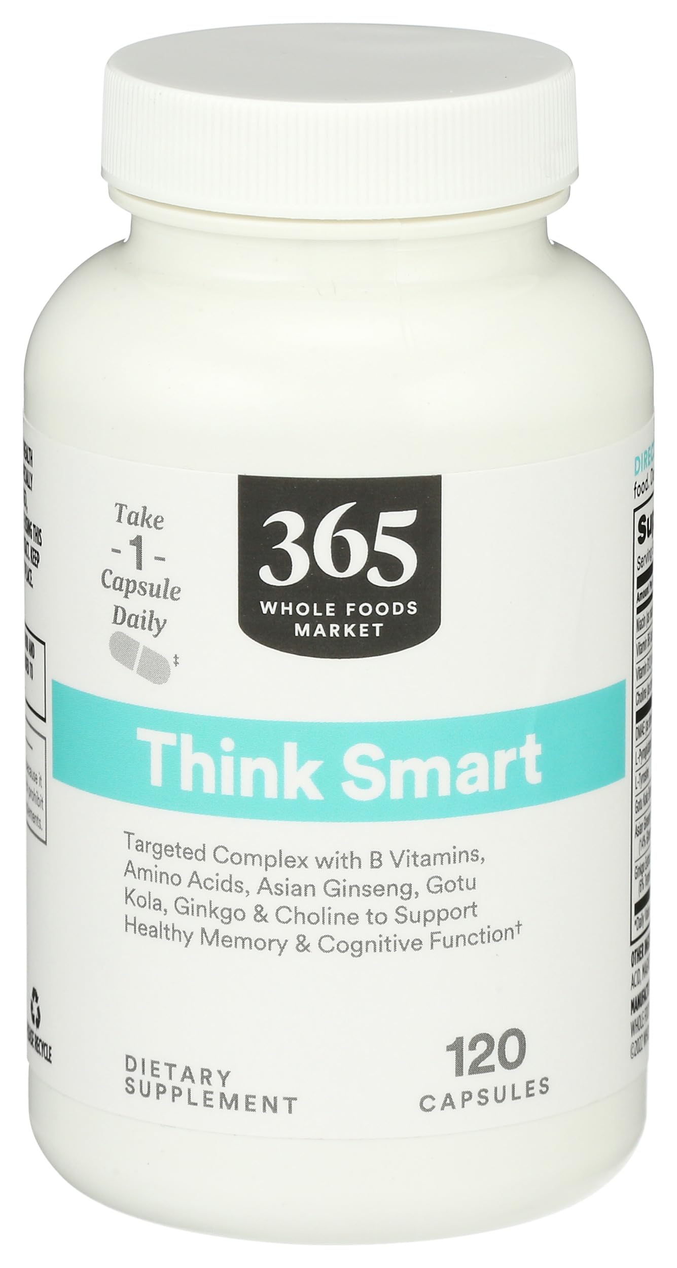 365 by Whole Foods Market Think Smart with B Vitamins, Amino Acids, Ginkgo, Asian Ginseng, Gotu Kola, & Choline Capsules 120